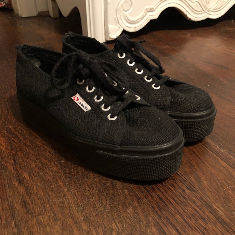 Black superga platform tennis shoes